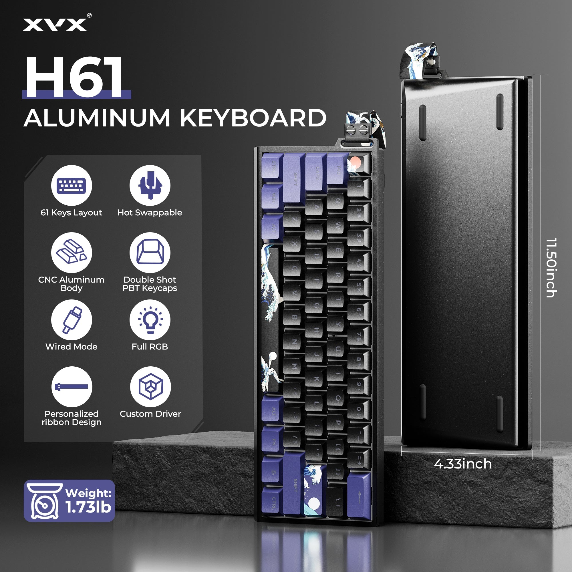 XVX H61 Coral Sea Themed Aluminum Wired RGB Mechanical Keyboard