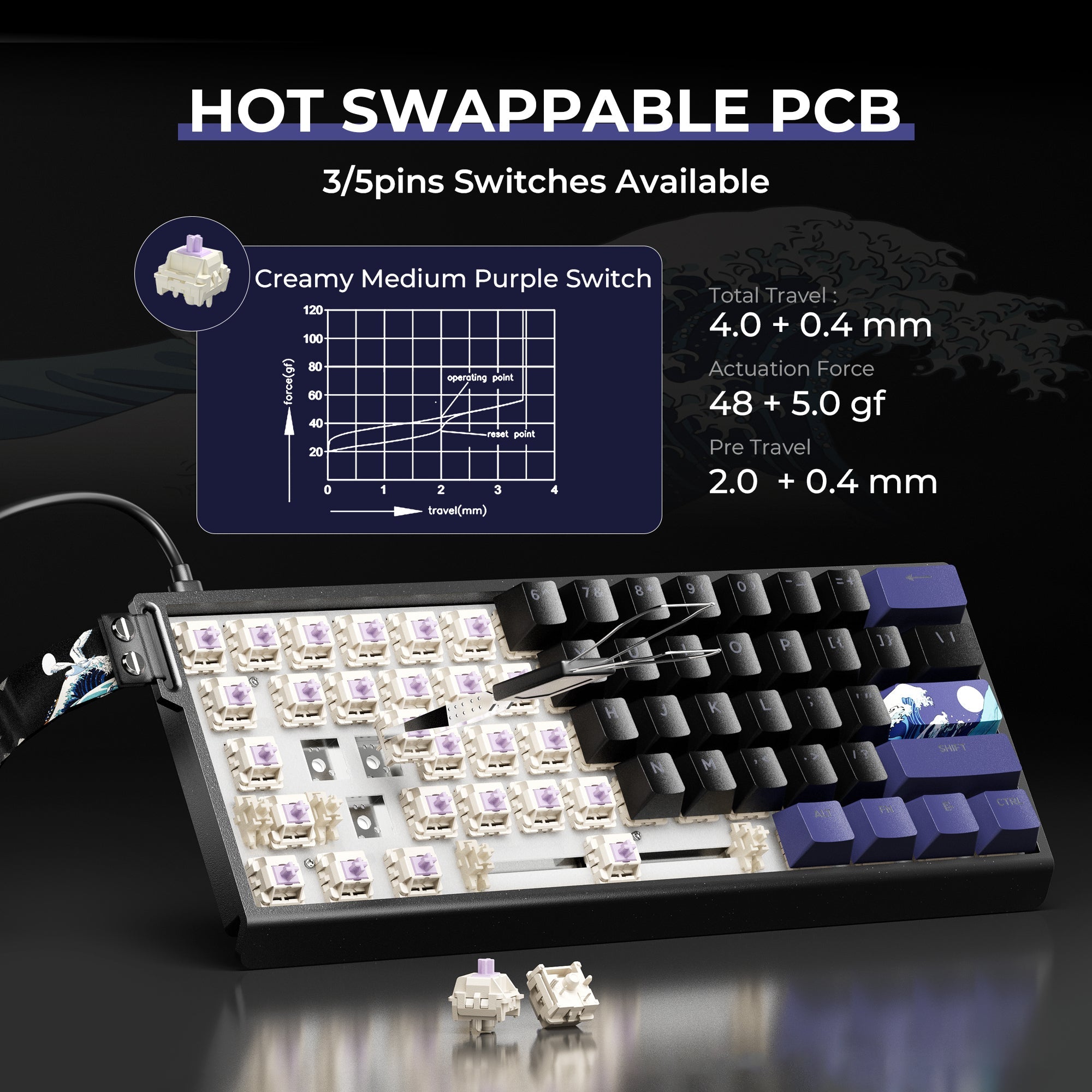 XVX H61 Coral Sea Themed Aluminum Wired RGB Mechanical Keyboard