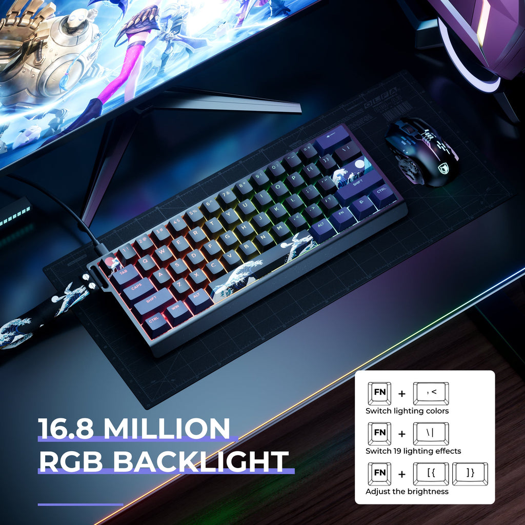 XVX H61 Coral Sea Themed Aluminum Wired RGB Mechanical Keyboard